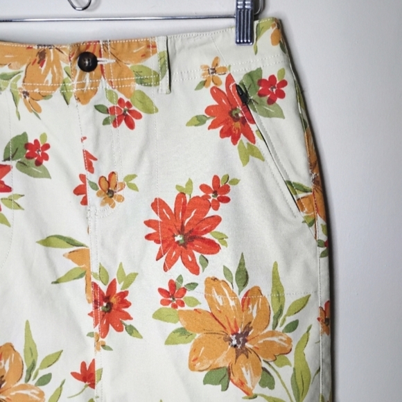 Eddie Bauer Floral Stretch Twill Mini Skirt 8P Petite Cream/Orange NWOT Pockets - Picture 4 of 11